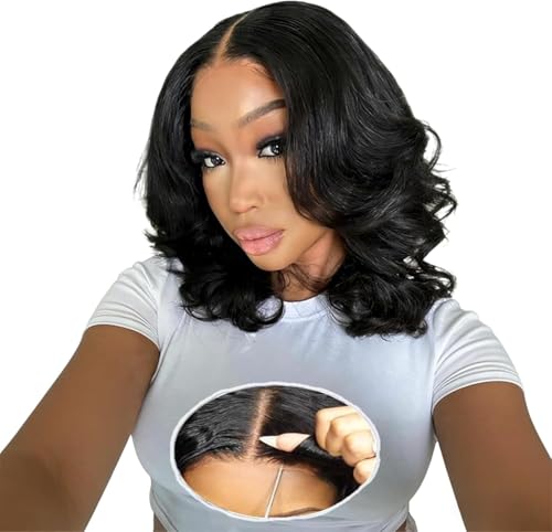 Wear And Go Glueless Bob Wig Human Hair 12 Inch 180% Density Human Hair Wigs Body Wave 5x5 HD Transparent Lace Frontal Glueless Wig Human Hair For Black Women Pre Plucked