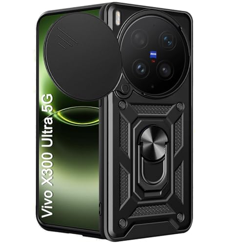 Image of TheGiftKart Tough Armor Bumper Back Cover Case for Vivo X300 Ultra 5G | Kickstand & Ring Holder | 360 Degree Protection Back Case Cover for Vivo X300 Ultra 5G (PC & TPU, Rotating Camera Cover, Black)