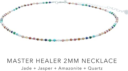 Miniatura 6 de Lotus and Luna Collar delicado curativo de chakras energéticos de 0.079 pulgadas con piedras reales, jade, perla, cuarzo rosa, amatista, piedra lunar