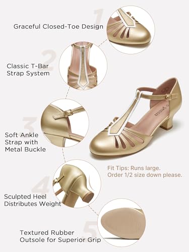 Image of 2 inch Character Shoes for Women,T-Strap 1920s Gatsby Flapper Dance Shoe
