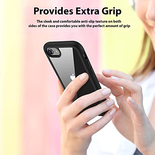 Cellever Clear Full Body Case For Iphone Se 2020 Iphone 7/8, Heavy Duty Protection With Anti-Slip Tpu Bumper And [2 Tempered Glass Screen Protectors] Shockproof Transparent Phone Cover (Black) #TOP6