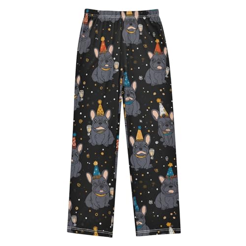 ZZXXB Bulldog Happy New Year Boys Long Pants Soft Trousers Elastic Waist Kids Lounge Bottoms with Pockets S-XL
