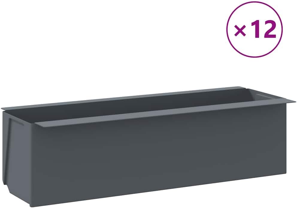 Set of 12 Gray Polypropylene Flower Boxes 14.2 x 5.3 x 3.7 Inches for Outdoor UV Box Gardening on Balcony Patio Window Sill