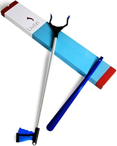 Liviizi Reacher Grabber - 36" Extra Long Heavy Duty Mobility Aid - Pickup Tool for Easy Lightbulb Remover, Phone Pick Up, Kitchen Shelves, Litter Picker, Trash, Garbage & Dishware - All Purpose Mechanical Tool to Aid Elderly - Bonus Long Metal Shoehorn