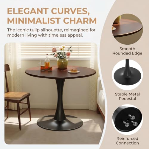 Trygoal Small Round Dining Table 32" Tulip Table for Living Room, Walnut by Trygoal - Used condition - Image 3