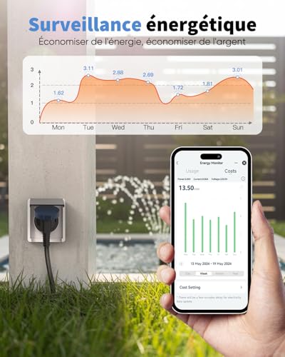 GreenSun Prise Connectée Extérieure WiFi Étanche (Type E), Smart Life, Compatible Alexa et Google Home, Programmation, Télécommande, WiFi 2,4 GHz, Bleu/Noir, IP44 1 Prise – vue 2