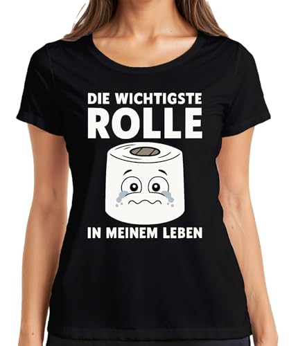 Die wichtigste Rolle in Meinem Leben Klopapier lustig Geschenk Damen T-Shirt, Schwarz, XXL