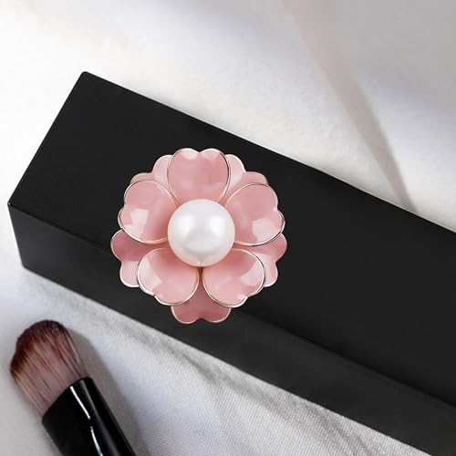 Image of GBAHFY Women's Camellia Flower Pearl Enamel Brooch Pins Fashion Elegant Pearl Brooches for Women Ladies Bridal Wedding Corsage Jewelry Gifts