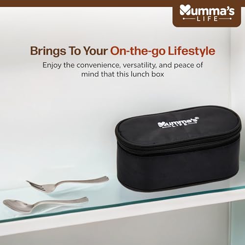 Image of Mumma's LIFE Stainless Steel Lunch Box Suitable for School, Offices and picnics(280 ML) (Black) (BEAM)