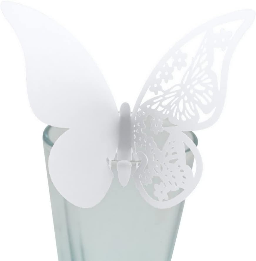 Wine Glass Place Cards, 50PCS Hollow Butterfly Wine Glass Cards, 3D
