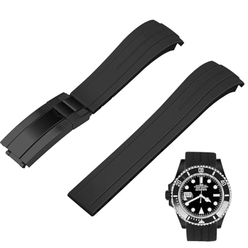 Image of Juntan 18mm 20mm 21mm 22mm Curved End Rubber Watch Band, Tapered Silicone Curved Replacement Watch Strap for Men Women with Metal Classic Diving Buckle