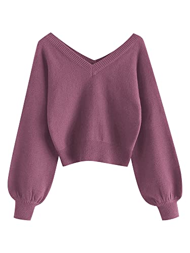 Image of ZAFUL Women's Cropped Sweater V-Neck Long Sleeve Pullover Jumper Knit Top
