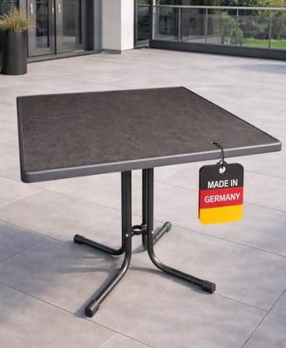 Gardissimo Boulevard Klapptisch Sevelit Schiefer 80 x 80 cm, Gartentisch, Wetterfest, Platzsparend Klappbar, mit Niveauausgleich, Anthrazit, mit Stoßkante