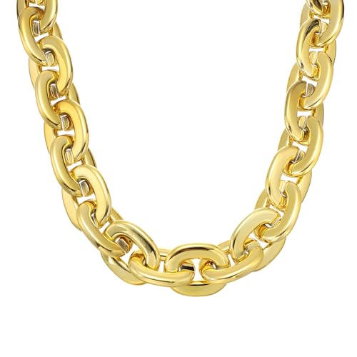 Image of sourcing map Plastic Chain Necklace, 35 Inch Hip Hop Rapper Chunky Chain Fake Thick Gold Chains Jewelry Party Costume Necklace Accessory for Men Women (Gold)