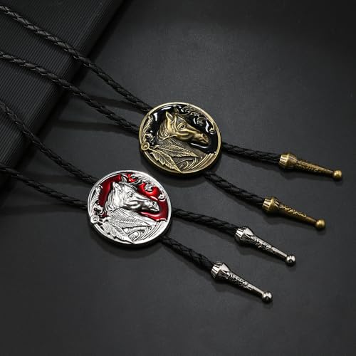 Image of Joxevyia Bolo Tie for Men Vintage Cow Skull Leather Rope Western Cowboy Necktie Vintage Bola Tie Gift for Him