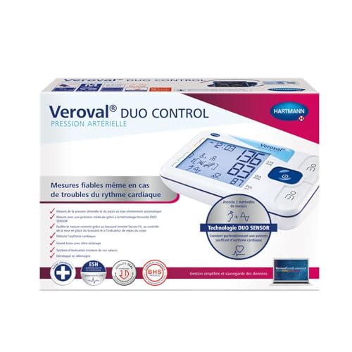 Veroval duo control Tensiomètre de Bras : Détecte les arythmies cardiaques - Indicateur de repos - Contrôle positionnement du brassard - Taille M