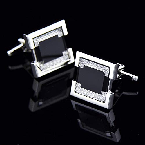 Mancuernillas Cuadradas Esmaltadas Negro y Plata KnBoB miniatura 3