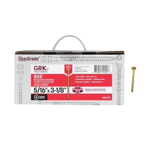 Image of GRK Fasteners RSS 5 /16 x 3-1 /8 Inch, Rugged Structural Screws, 500 PCS, Rust Resistant Climatek Coating, Interior and Exterior Use, Heavy-Duty Framing & Decking Screws, Fast Bite Tip with Star Drive