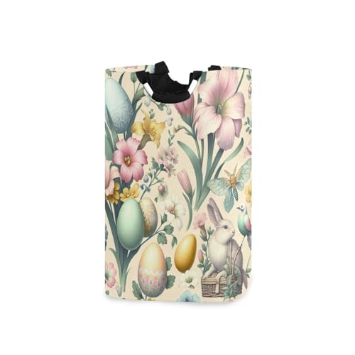 Jihqo Laundry Hamper Basket Easter Day Floral and Eggs Collapsible Nursery Storage Bin Waterproof Clothing Baskets for Home Bedroom Bathroom Washing Room