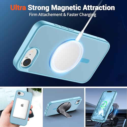 Image of SUPFINE Magnetic for iPhone 17e Case /iPhone 16e Case (Compatible with MagSafe) (Military Grade Drop Protection) Slim Translucent Matte Shockproof with Anti-Fingerprint Phone Case,Light Blue