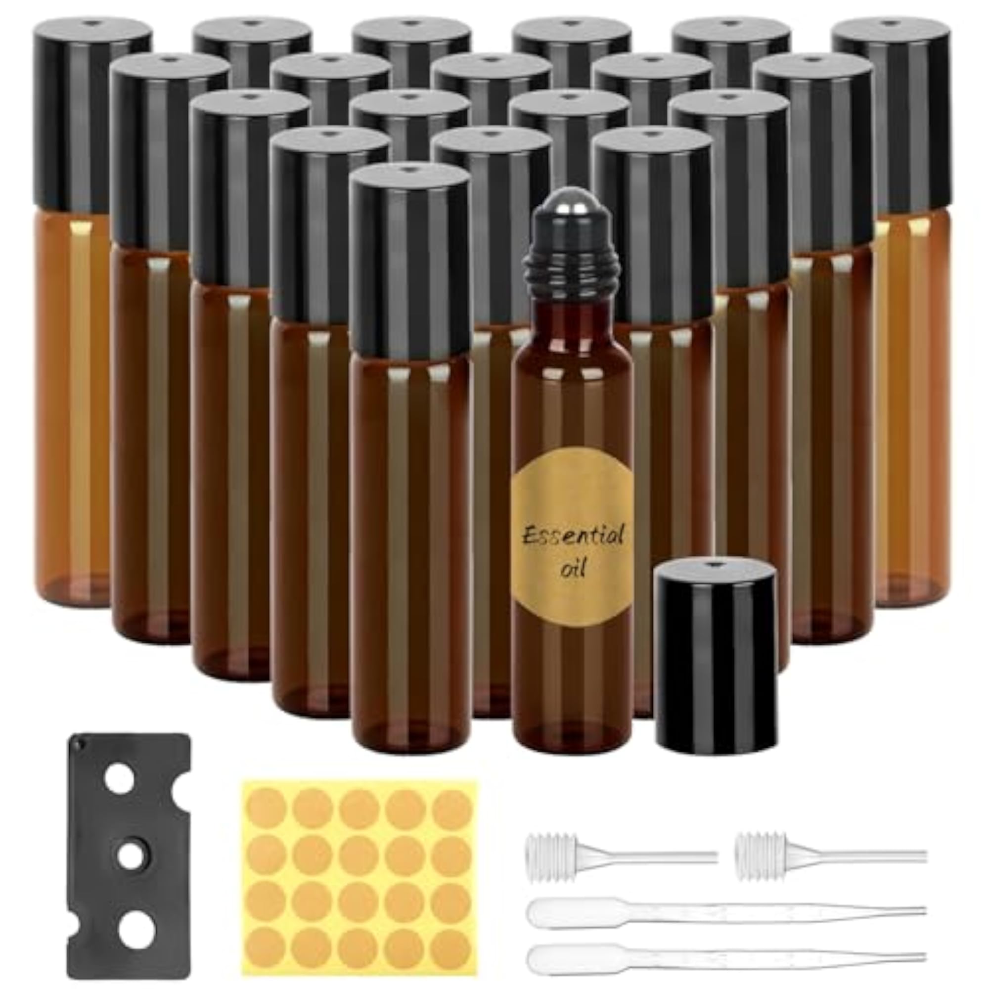 20 Pack Essential Oils Roller Bottles, 10ml Brown Glass