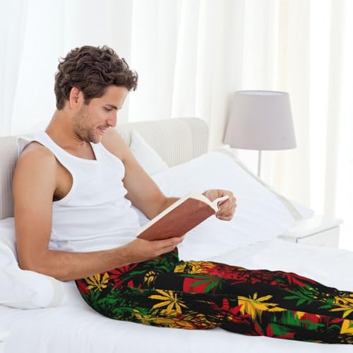 Jamaica Flag Marijuana Rasta Lion Men's Pajama Pants Pajama Bottoms Drawstring Sleepwear Lounge Pants With Pockets4