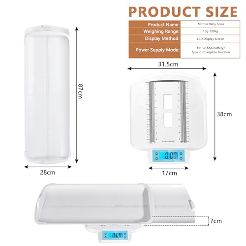Babywaage mit Abnehmbarem Tablett, Babywaage für Neugeborene mit Hold-Funktion, Katzenwaage, Tierwaage, 10g-120KG