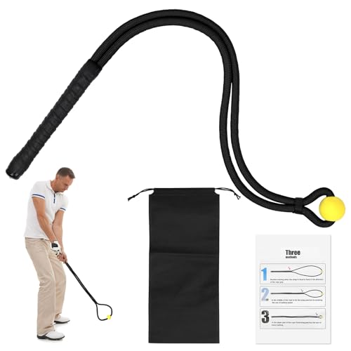 Golf Rope Swing Trainer, Professional Portable Golf Rope Swing Training Aid Accessory with Storage Bag Warm-up Equipment for Golfers Bat Strength Control & Speed Improvement (Black)