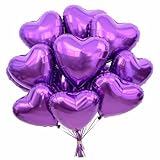Geettcaifu 12 Pcs 18 Inch Purple Heart Foil Balloons, Mylar Love Heart Helium Balloons for Wedding, Birthday Party,Valentines Day, Engagement Anniversary Party, Baby Shower Decorations