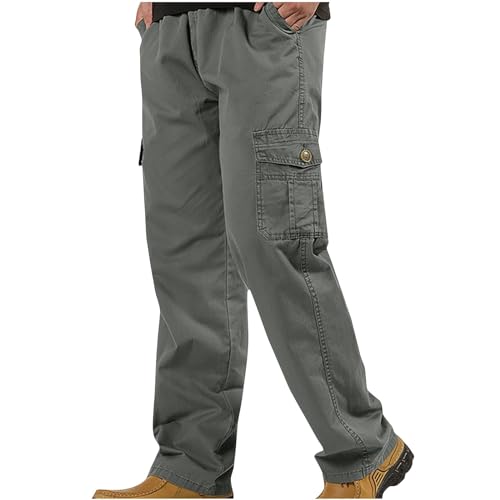 Long Pants for Men Fashion Cargo Big Multi Function Pockets Trousers Buttons Wide Leg Comfortable Pant Hiking Wear