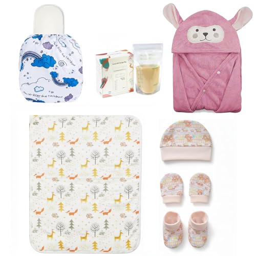Image of Safe-O-Kid Diaper Care Combo | 1 Baby Changing Mat, 1 Hooded Bath Towel, 1 Breast Milk Storage Bag, 1 Cap Mitten Bootie Set & 1 Baby Cloth Diaper | Newborn Care Combo - Assorted