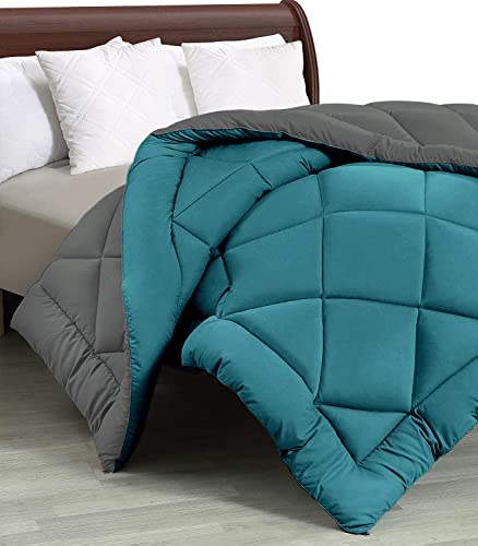 Cloth Fusion Reversible AC Comforter Set Double Bed 220 GSM,Soft Microfibre King Size Quilt Blanket for Winter(90x100 inches, Teal & Light Grey)