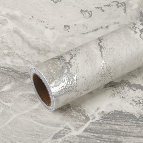 VEELIKE Matte Beige Marble Contact Paper for Countertops with Silver Veins 15.7''x118'' Self Adhesive Marble Countertop Contact Paper Waterproof Marble Wallpaper Peel and Stick Countertops for Kitchen