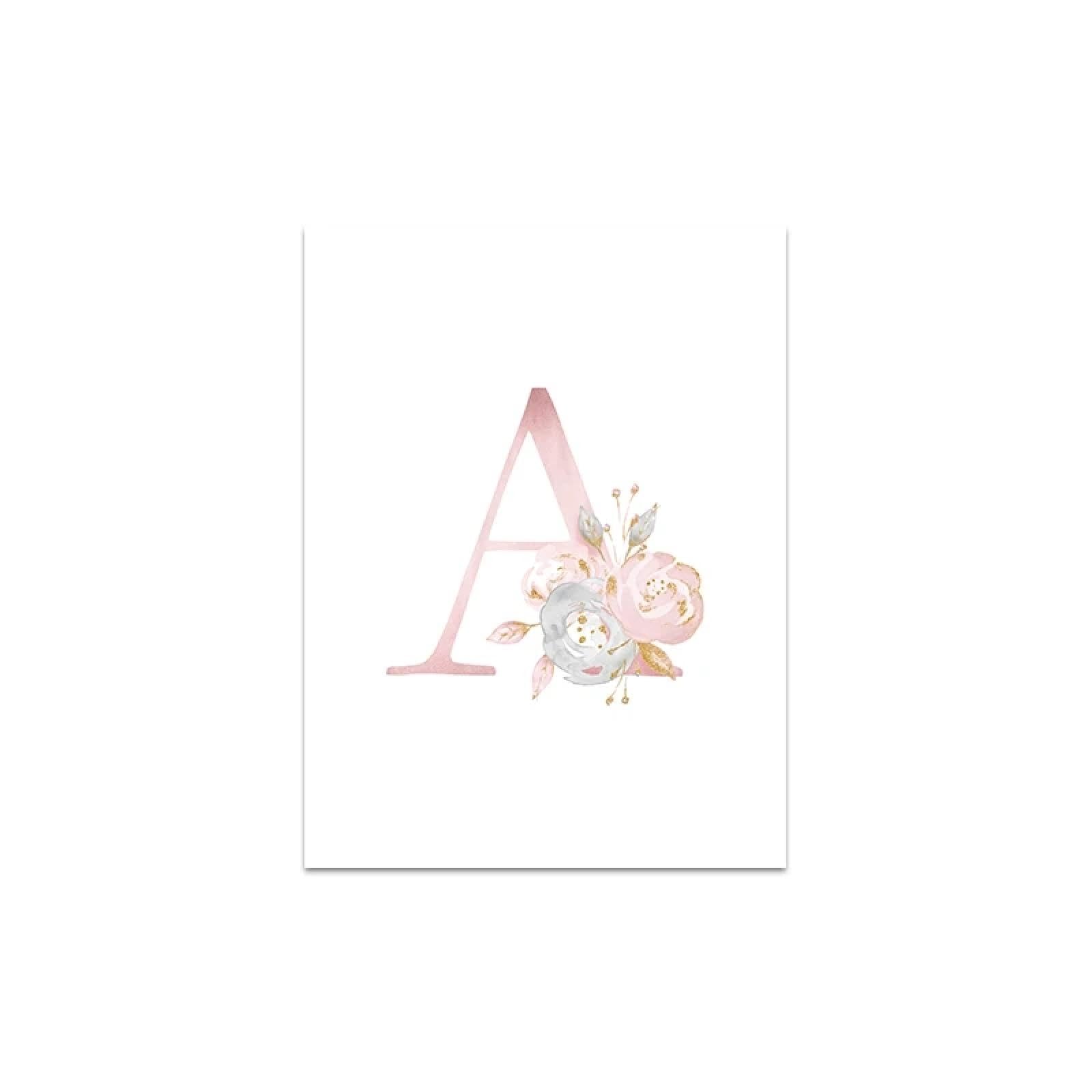 Carteles de letra A personalizados con nombre de niña, póster personalizado para guardería, impresiones de flores rosas, arte de pared, lienzo, cuadros de habitación de bebé, 23.6 x 35.4 pulgadas, sin