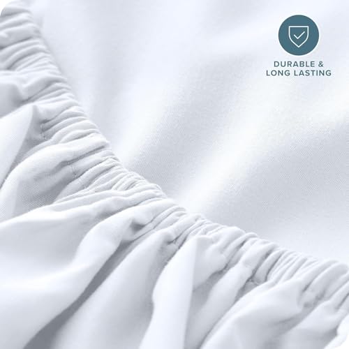 Image of 400 TC Cotton Elastic Fitted Bedsheet with 2 Pillow Covers for King Bed 78 x 72 8 Inches White Solid Color Fitted Sheet