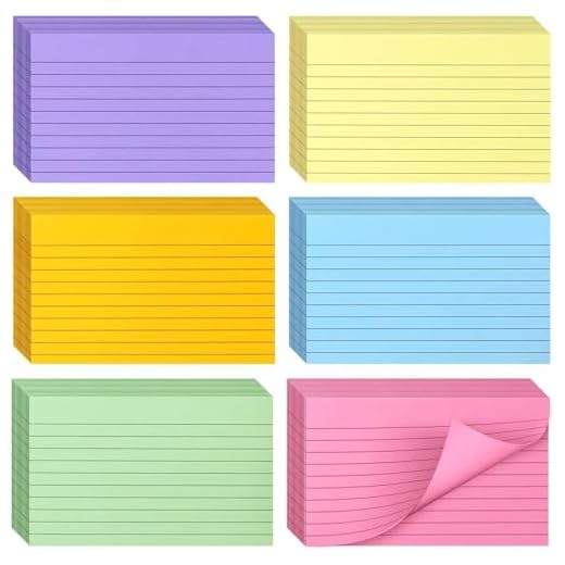 BIGNC 600 Sheets Index Cards, 3 x 5 Inch Ruled Color Cards Note Cards for School, Home & Office, 6 Colors