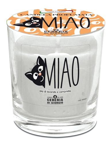 Candela Profumata Miao e Bau in Bicchiere - Olio di Lavanda...