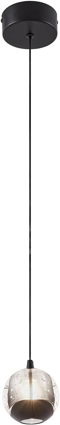 Modern Black Single Pendant Light with Bubble Glass, Small Globe Pendant Light 70.86" Drop, Kitchen Pendant Lighting Over Island, Bar, Entryway, Warm White 3000K, 519 lm, Ø 4.73"