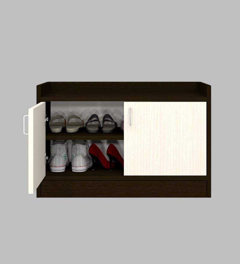 Image of SPECIALITY PANELS 2 Door Shoe Rack with Cushion | 2 Door Shoe Cabinet with Storage Bench | Shoe Organizer for Entryway Home Living Room | 75 x 49 x 37.5cm Storage | DIY Assembly | Brown and White