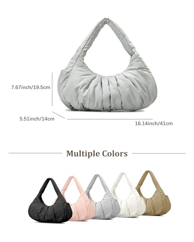 Image of NEWBELLA Women's Puffy Shoulder Bag Soft Nylon Lightweight Ruched Crescent Purse with Multiple Pockets for Travel Work