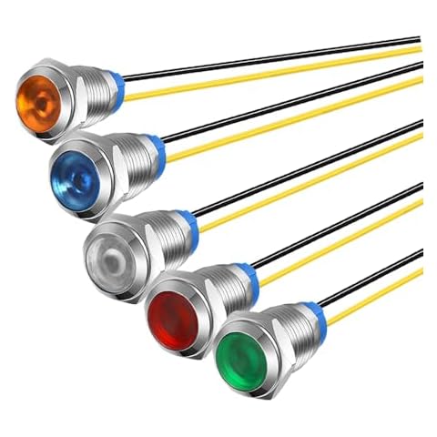 Gebildet 5Pcs 10mm 110V-220VAC LED Metal Indicator Light Waterproof Signal Lamp (Green/Orange/Red/Blue/White 5Pcs) Cover