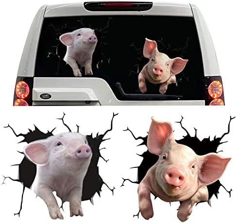 3D Pig Sticker Custom Car Window Car Sticker Clings Decal Pet Funny Piggy Lover Sticker Crack Car Sticker ​Glass ​Fridge Stickers Shih Tzu Car Decals (2PACK K)