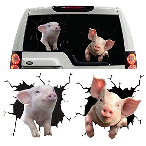 3D Pig Sticker Custom Car Window Car Sticker Clings Decal Pet Funny Piggy Lover Sticker Crack Car Sticker ​Glass ​Fridge Stickers Shih Tzu Car Decals (2Pack K) #TOP1