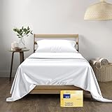 THREAD SPREAD 100% Pure Egyptian Cotton Sheets Twin - 600 Thread Count Sheets Twin, 3 PC Deep Pocket Twin Sheets, Soft, Cooling Sateen Weave Extra Long Twin Sheets Sets Dorm, 16' Deep Pocket - White