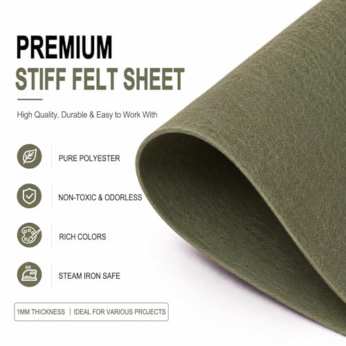Image of Sage Green Large Felt Fabric 36 inch x 36 inch (1 Square Yard), 1mm Stiff Felt Sheet, Nonwoven Fabric for Crafts, DIY Projects, Art, Sewing, Lining & Decorations