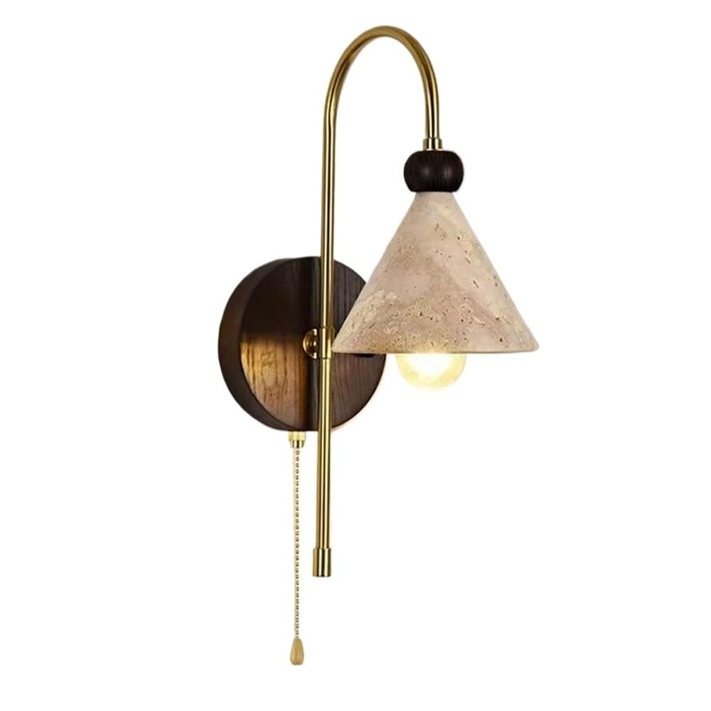 LUOYAOB Yellow Travertine Wall Sconce Modern Marble Wall Light Hardwired Stone Wall Lamp with Wooden Base Bedside Wall Lighting Fixture for Bedroom Bathroom Hallway Living Room
