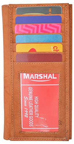 MARSHAL Checkbook Cover Holder Super Slim Plain Mens Womens Genuine Leather Cowhide New (Tan)