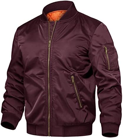 TACVASEN Men's Jackets Windproof Bomber Jacket Casual Padded Full Zip Coats Wine Red, M