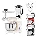 Arebos 6-in-1 Küchenmaschine 1500W Creme | Fleischwolf | Blender | Nudelmaschine | Knetmaschine mit Edelstahl-Schüssel 5,5 L | Küchenmixer mit Rührhaken, Knethaken, Schneebesen, Spritzschutz