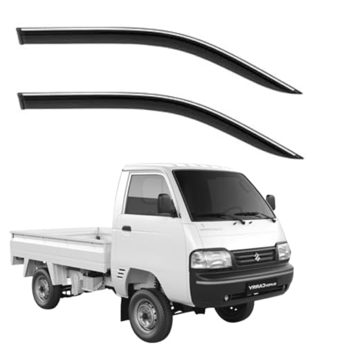 Image of CAR SAAZ Side Door Visors for Super Carry (2020-Present)(Set of 2Pcs)|Smoke Finish Chrome Lined Rain Guards, Polycarbonate